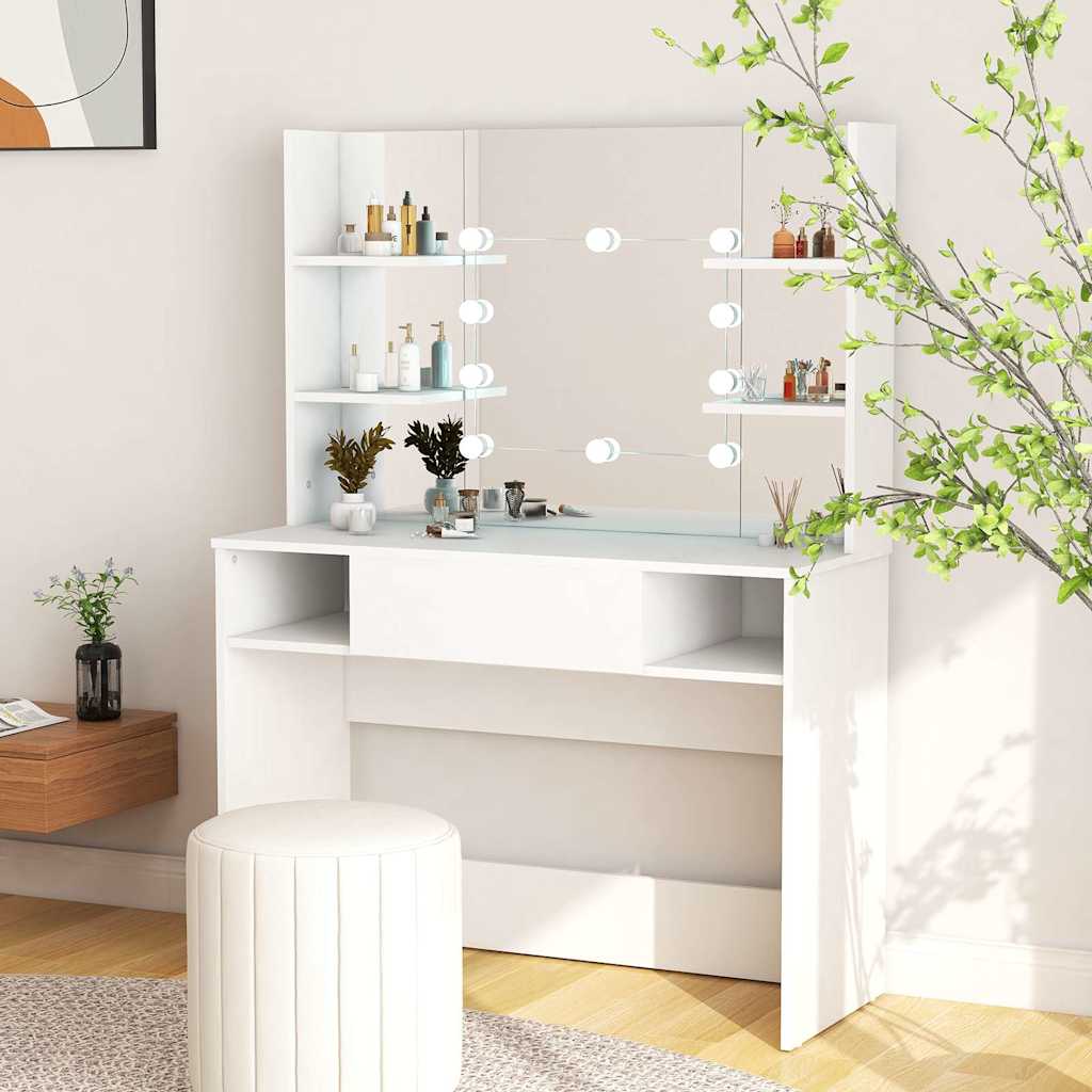 Schminktisch mit LED-Beleuchtung 100x40x135 cm MDF Weiß