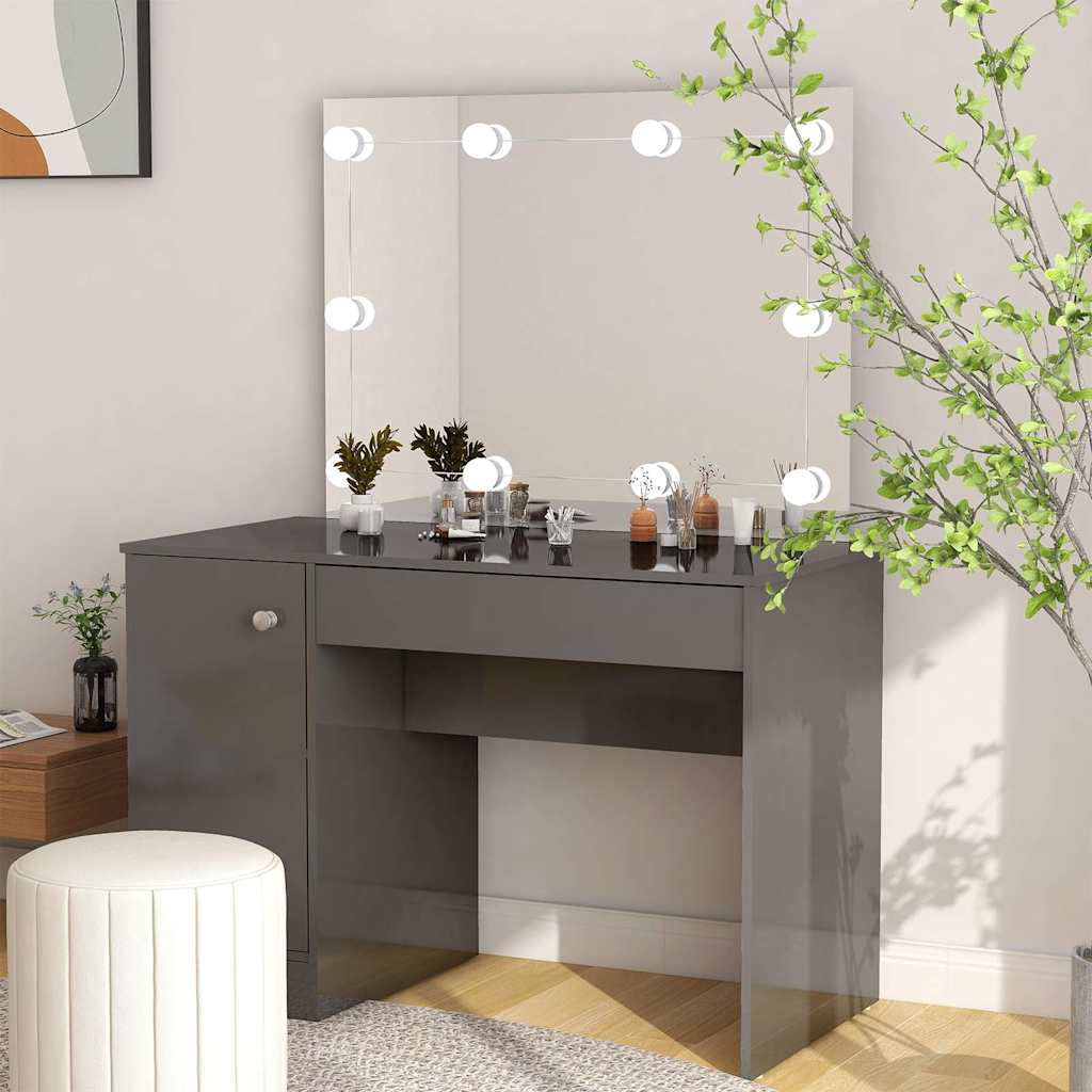Schminktisch LED-Beleuchtung 110x55x145 cm MDF Hochglanz-Grau