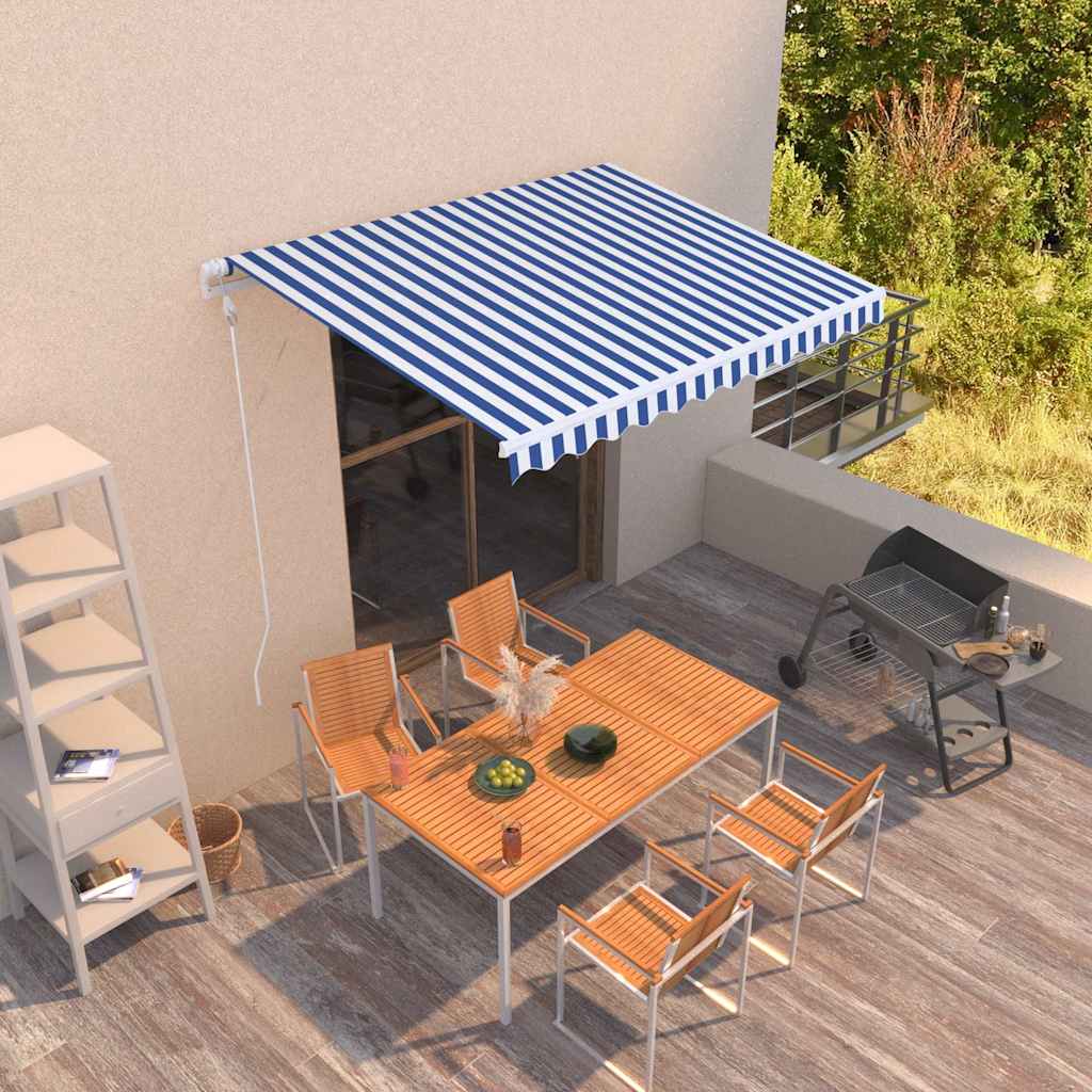 Markise Automatisch Einziehbar 300x250 cm Blau und Weiß