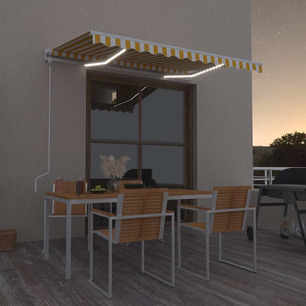 Automatische Markise mit LED & Windsensor 300x250 cm Gelb/Weiß