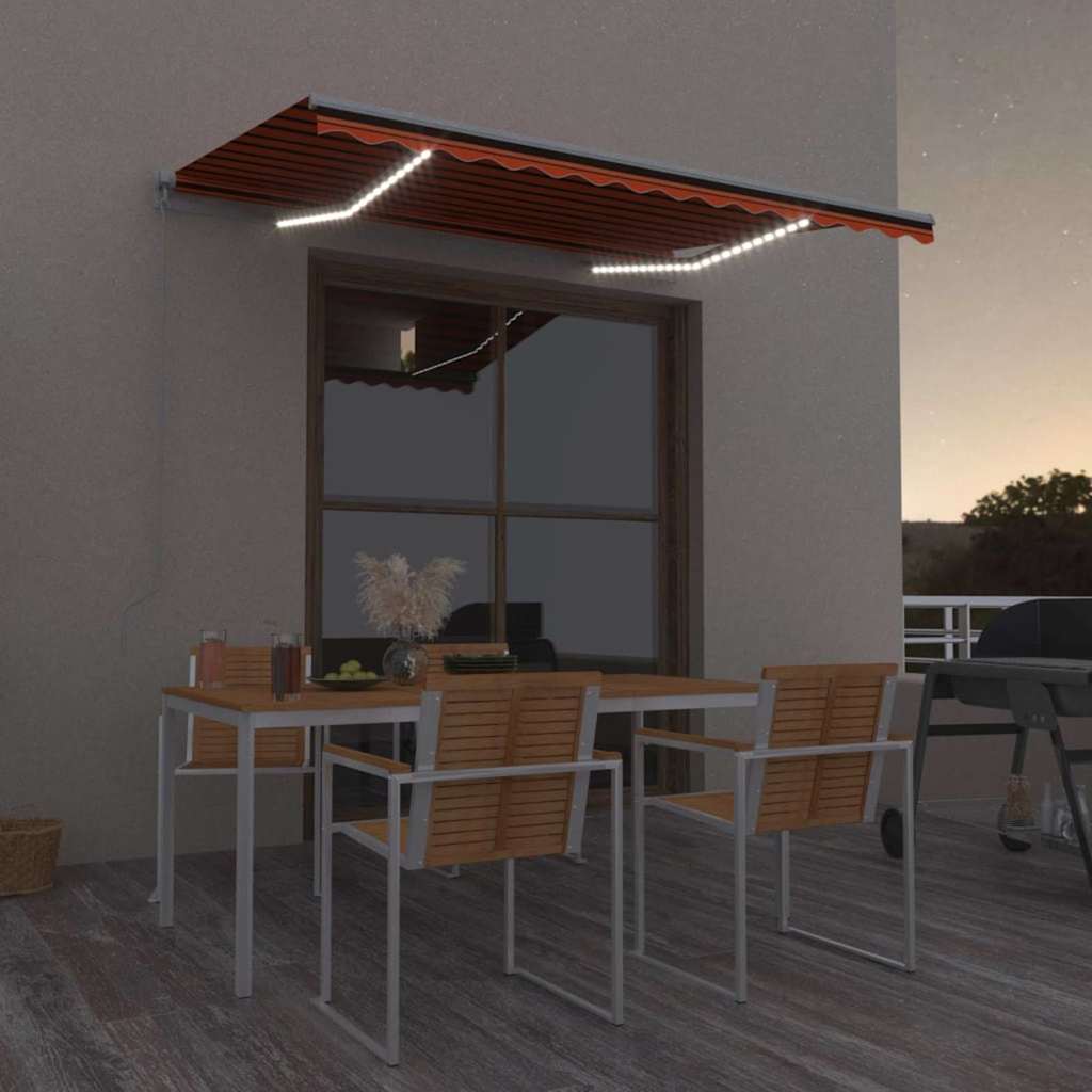 Markise Manuell Einziehbar mit LED 350x250 cm Orange Braun