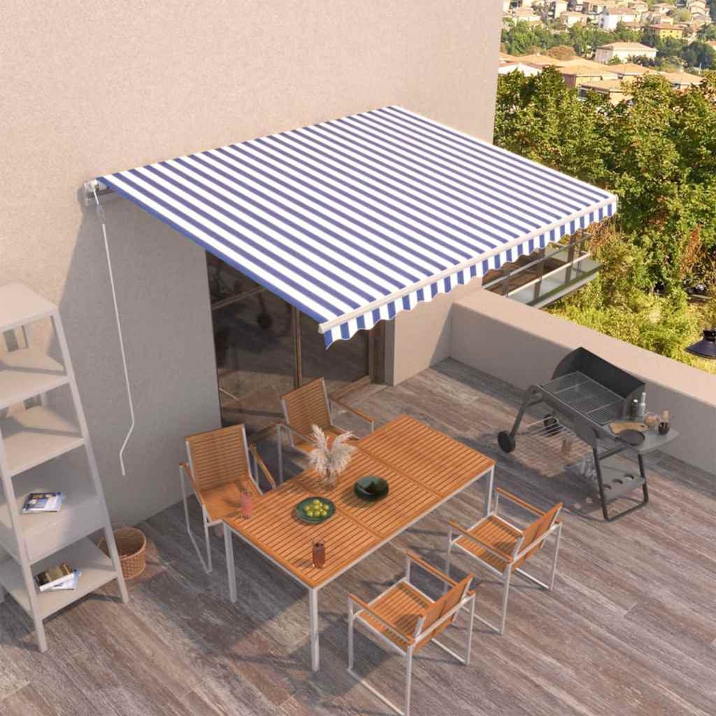 Markise Automatisch Einziehbar 450x350 cm Blau und Weiß