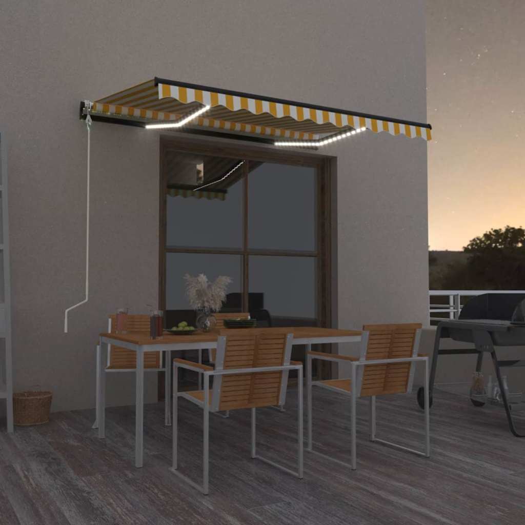 Automatische Markise mit LED & Windsensor 350x250 cm Gelb/Weiß