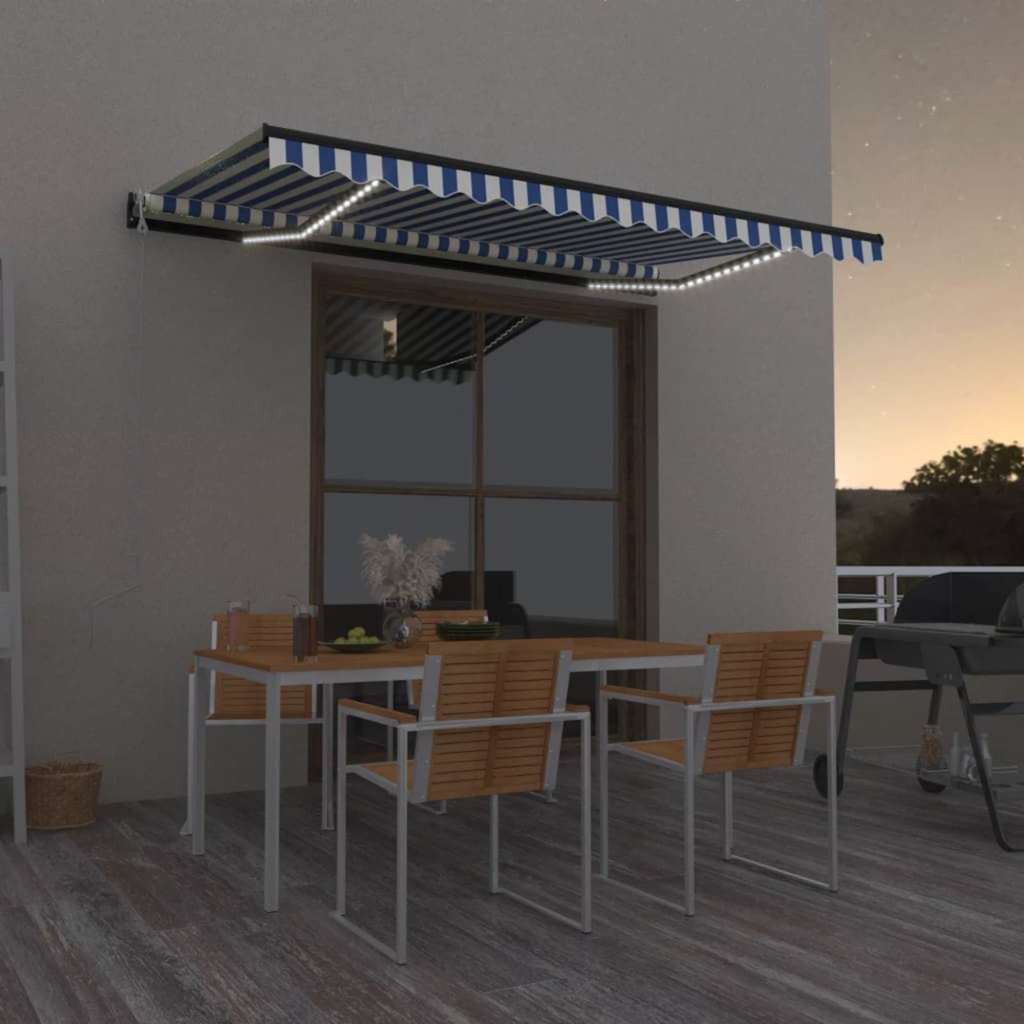 Automatische Markise mit LED & Windsensor 450x350 Blau und Weiß