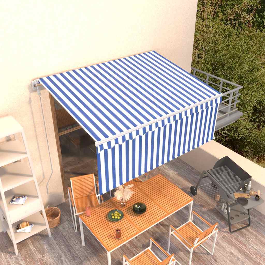 Markise Automatisch Einziehbar mit Volant 3x2,5 m Blau und Weiß