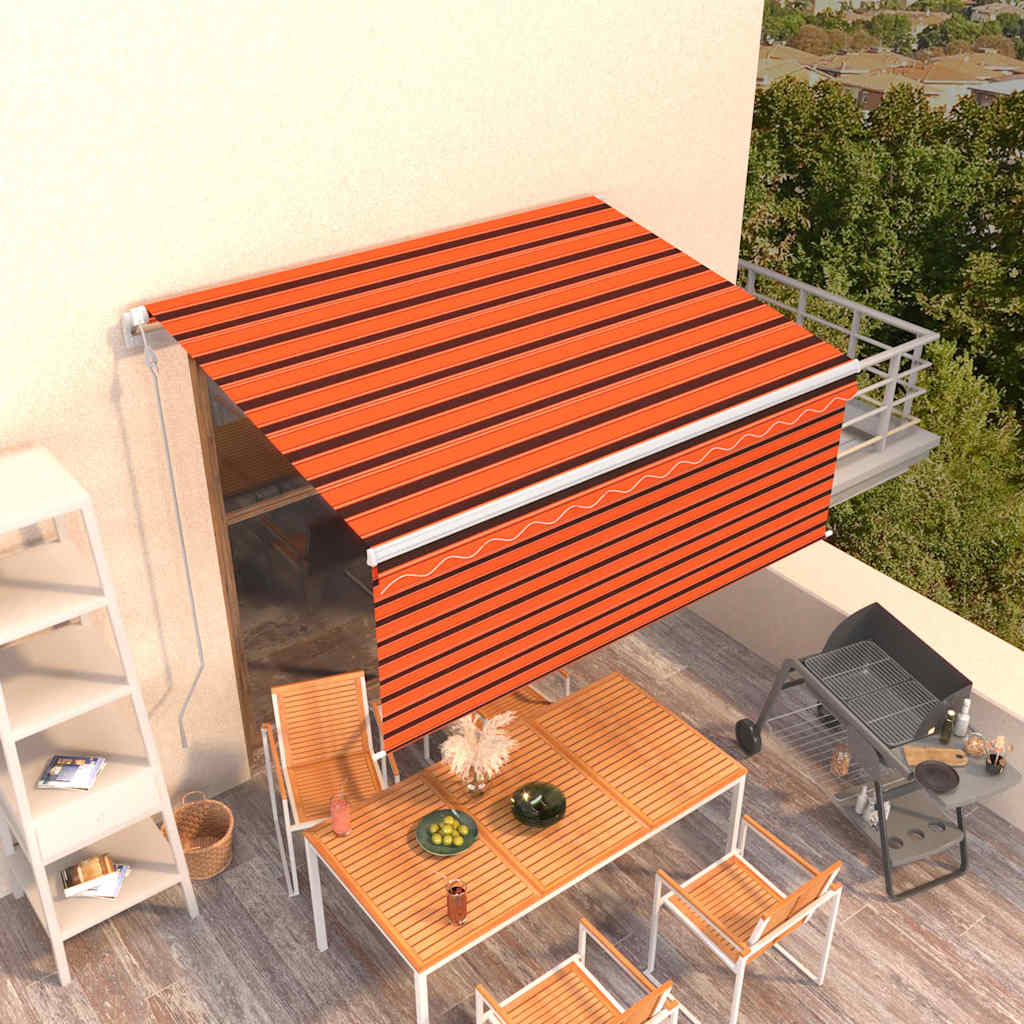 Markise Automatisch Einziehbar mit Volant 3,5x2,5m Orange Braun