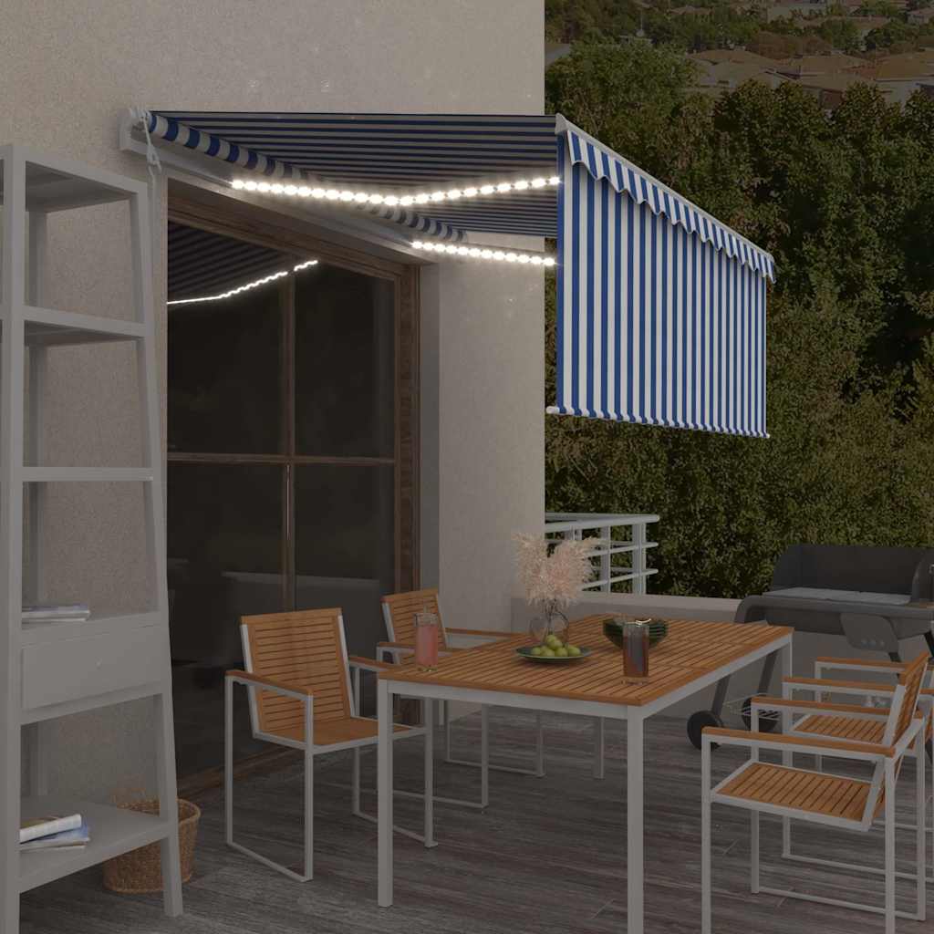 Markise Automatisch mit Rollo LED Windsensor 3,5x2,5m Blau Weiß