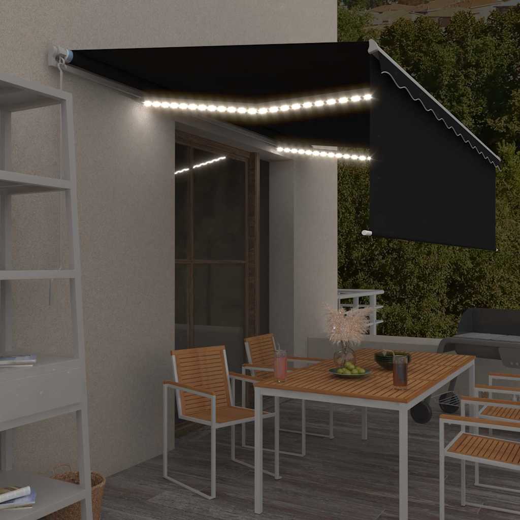 Markise Manuell Einziehbar mit Rollo & LED 5x3 m Anthrazit
