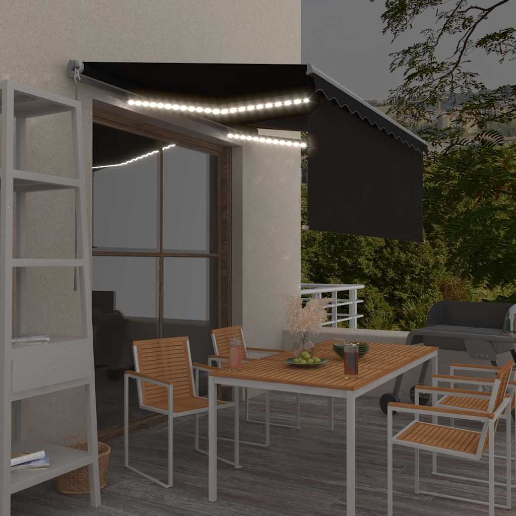 Markise Manuell Einziehbar mit Rollo & LED 3,5x2,5 m Anthrazit