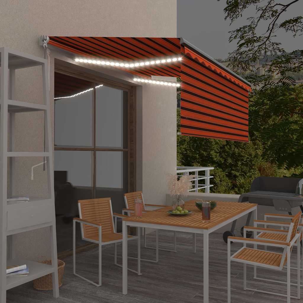 Markise Manuell Einziehbar mit Rollo LED 3,5x2,5 m Orange Braun
