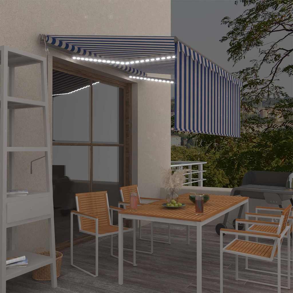 Markise Automatisch mit Rollo LED Windsensor 3,5x2,5m Blau Weiß