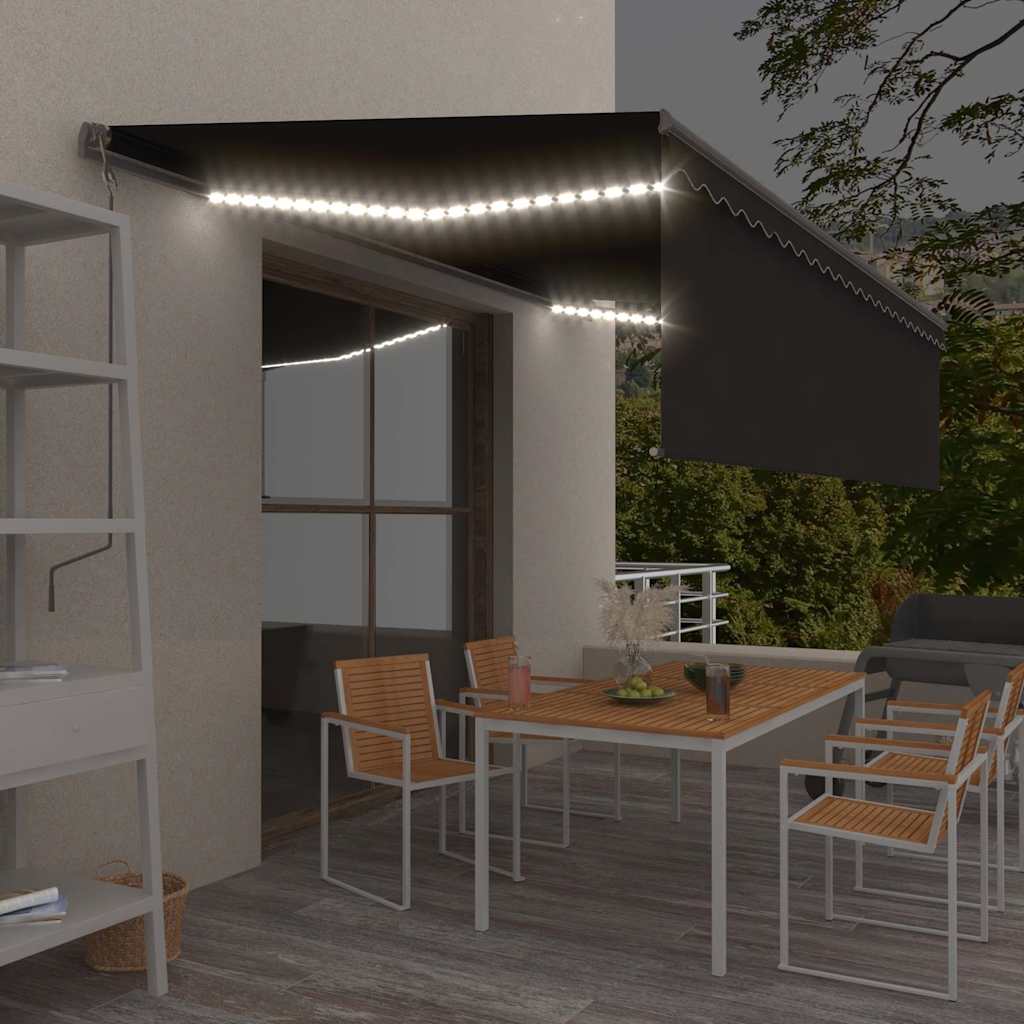 Markise Manuell Einziehbar mit Rollo & LED 5x3 m Anthrazit