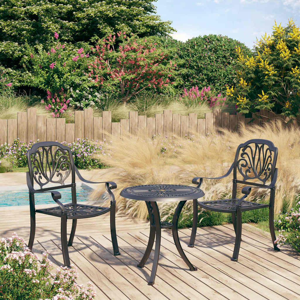 3-tlg. Bistro-Set Aluminiumguss Schwarz