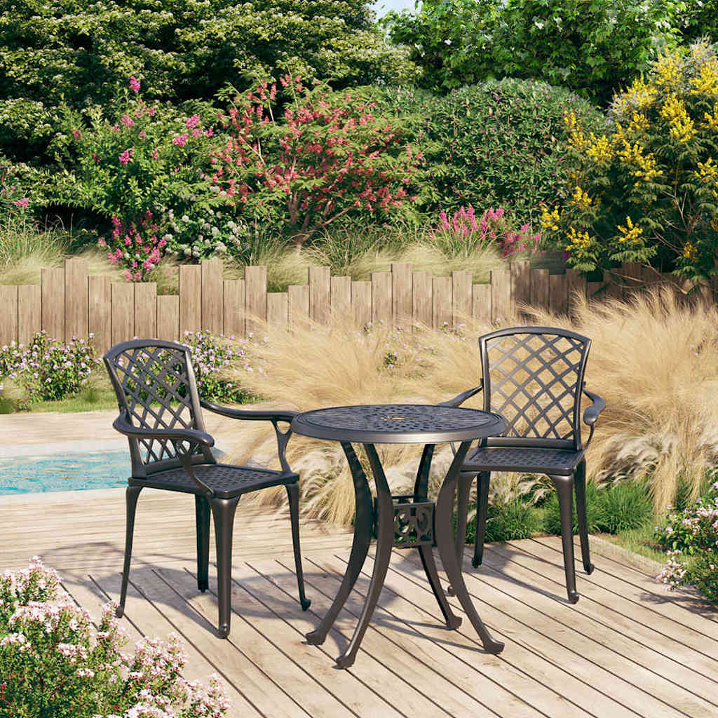 3-tlg. Bistro-Set Aluminiumguss Schwarz