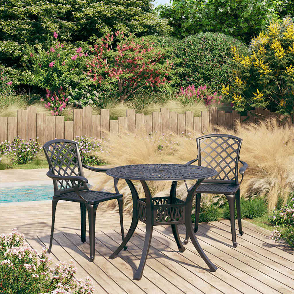 3-tlg. Bistro-Set Aluminiumguss Schwarz
