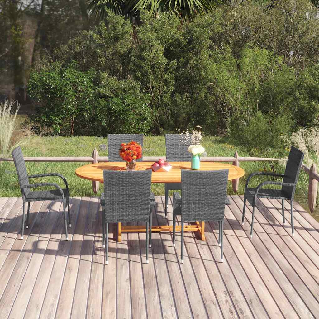 7-tlg. Garten-Essgruppe Poly Rattan Grau
