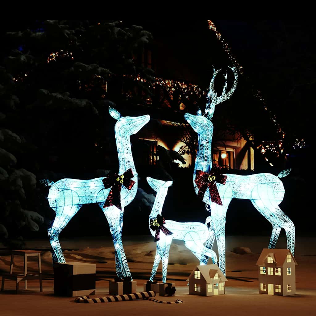 Rentierfamilie Weihnachtsdekoration Weiß und Silber 201 LEDs