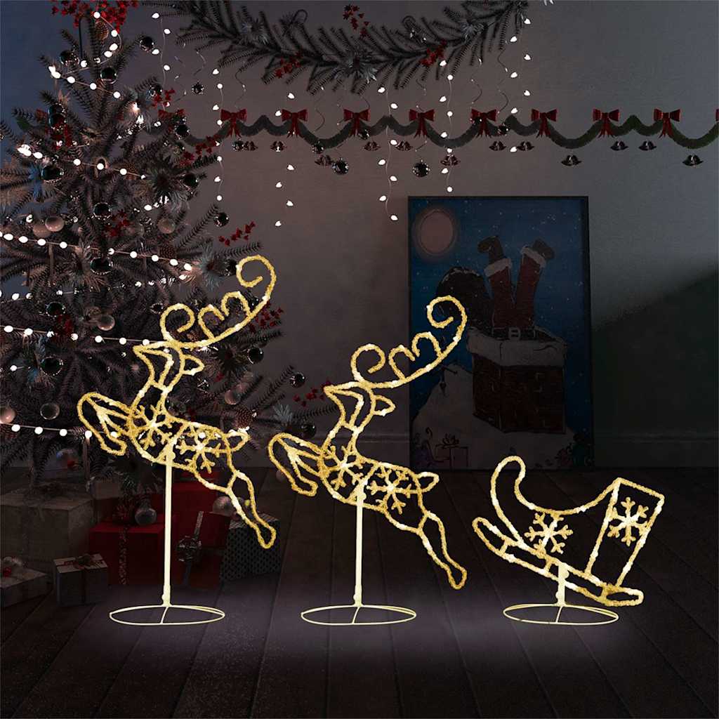 Weihnachtsdeko LED Rentiere & Schlitten Acryl 260x21x87 cm