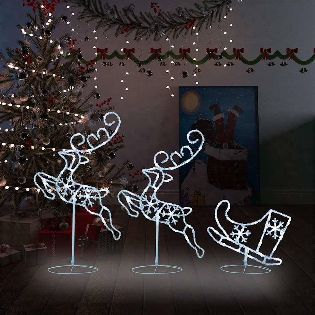 Weihnachtsdeko LED Rentiere & Schlitten Acryl 260x21x87 cm