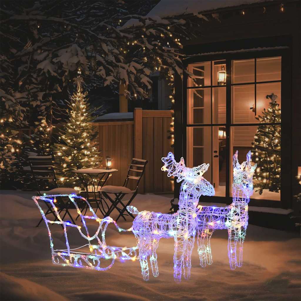Rentiere & Schlitten Weihnachtsdekoration 160 LEDs 130 cm Acryl