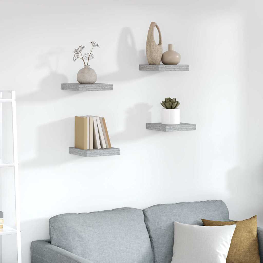 Schweberegale 4 Stk. Betongrau 23x23,5x3,8 cm MDF