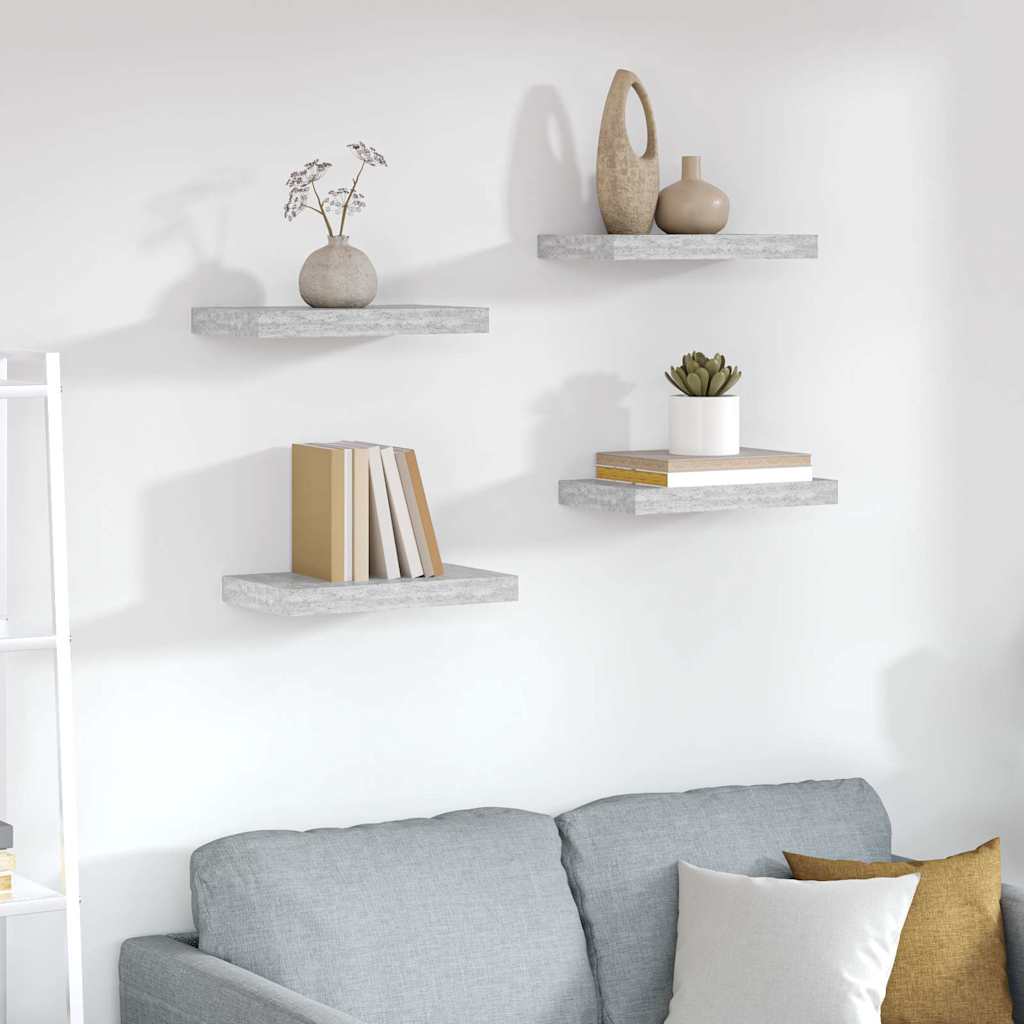 Schweberegale 4 Stk. Betongrau 40x23,5x3,8 cm MDF