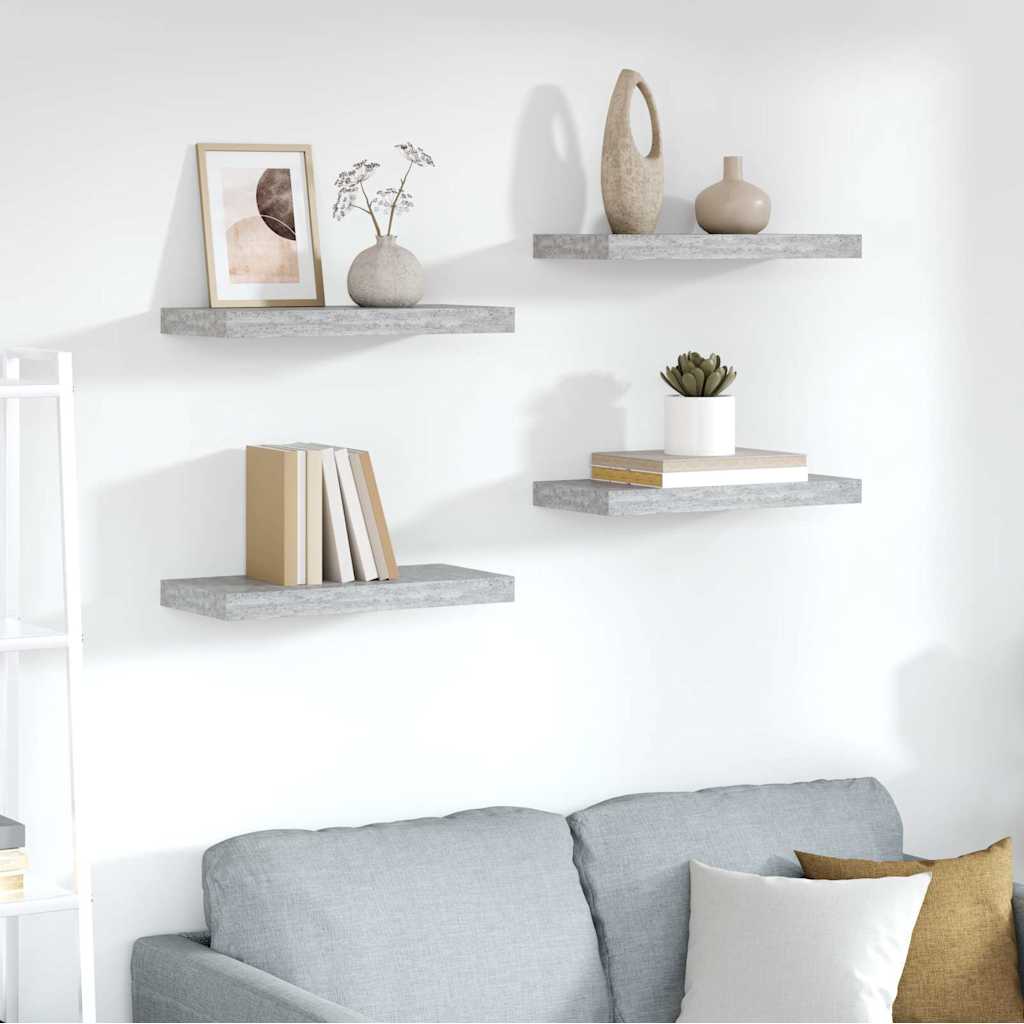 Schweberegale 4 Stk. Betongrau 50x23,5x3,8 cm MDF