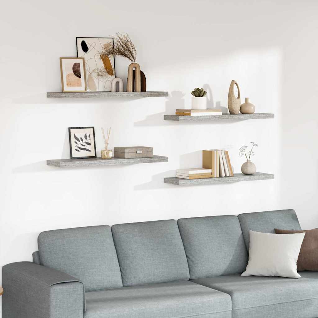 Schweberegale 4 Stk. Betongrau 90x23,5x3,8 cm MDF