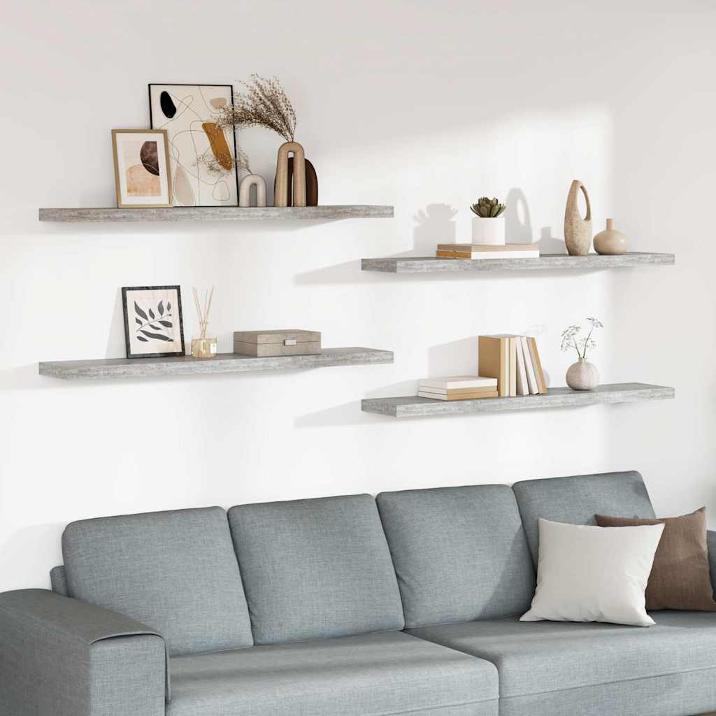 Schweberegale 4 Stk. Betongrau 120x23,5x3,8 cm MDF
