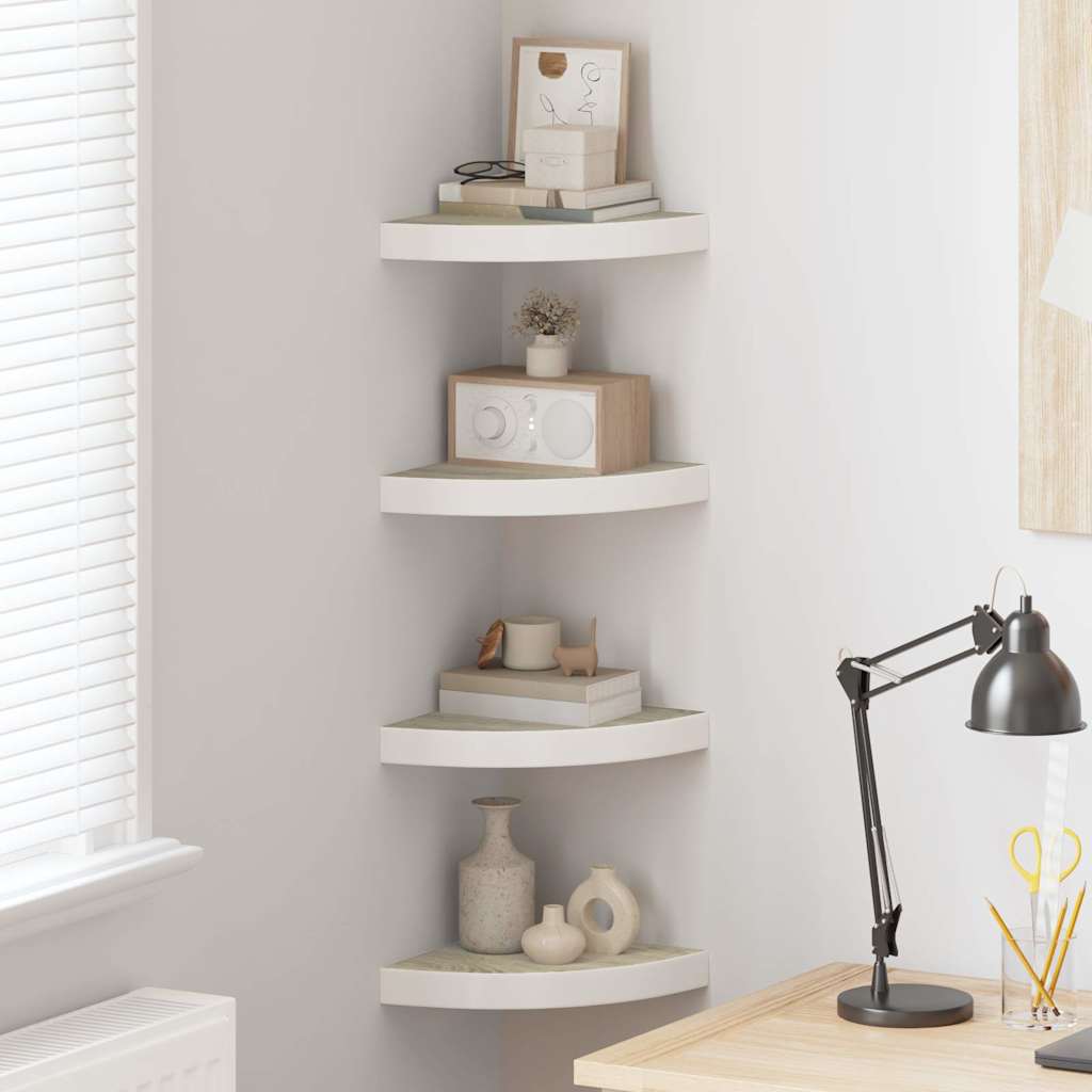 Eck-Schweberegale 4 Stk. Eichen-Optik und Weiß 25x25x3,8 cm MDF