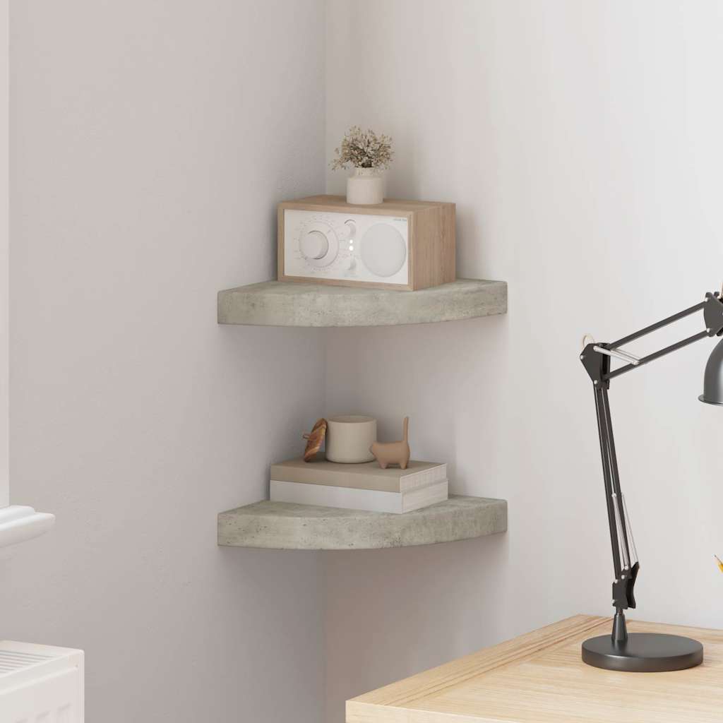 Eck-Schweberegale 2 Stk. Betongrau 25x25x3,8 cm MDF