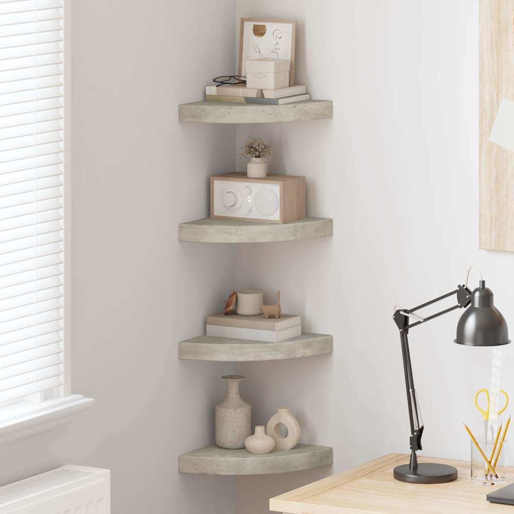 Eck-Schweberegale 4 Stk. Betongrau 25x25x3,8 cm MDF