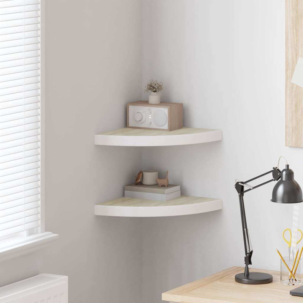 Eck-Schweberegale 2 Stk. Eichen-Optik und Weiß 35x35x3,8 cm MDF
