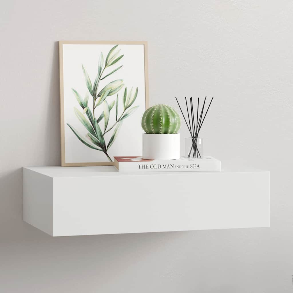 Wandregal mit Schublade Weiß 40x23,5x10 cm MDF