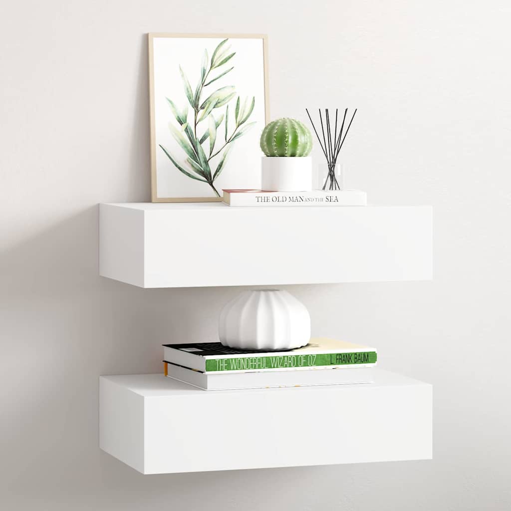Wandregale mit Schubladen 2 Stk. Weiß 40x23,5x10 cm MDF