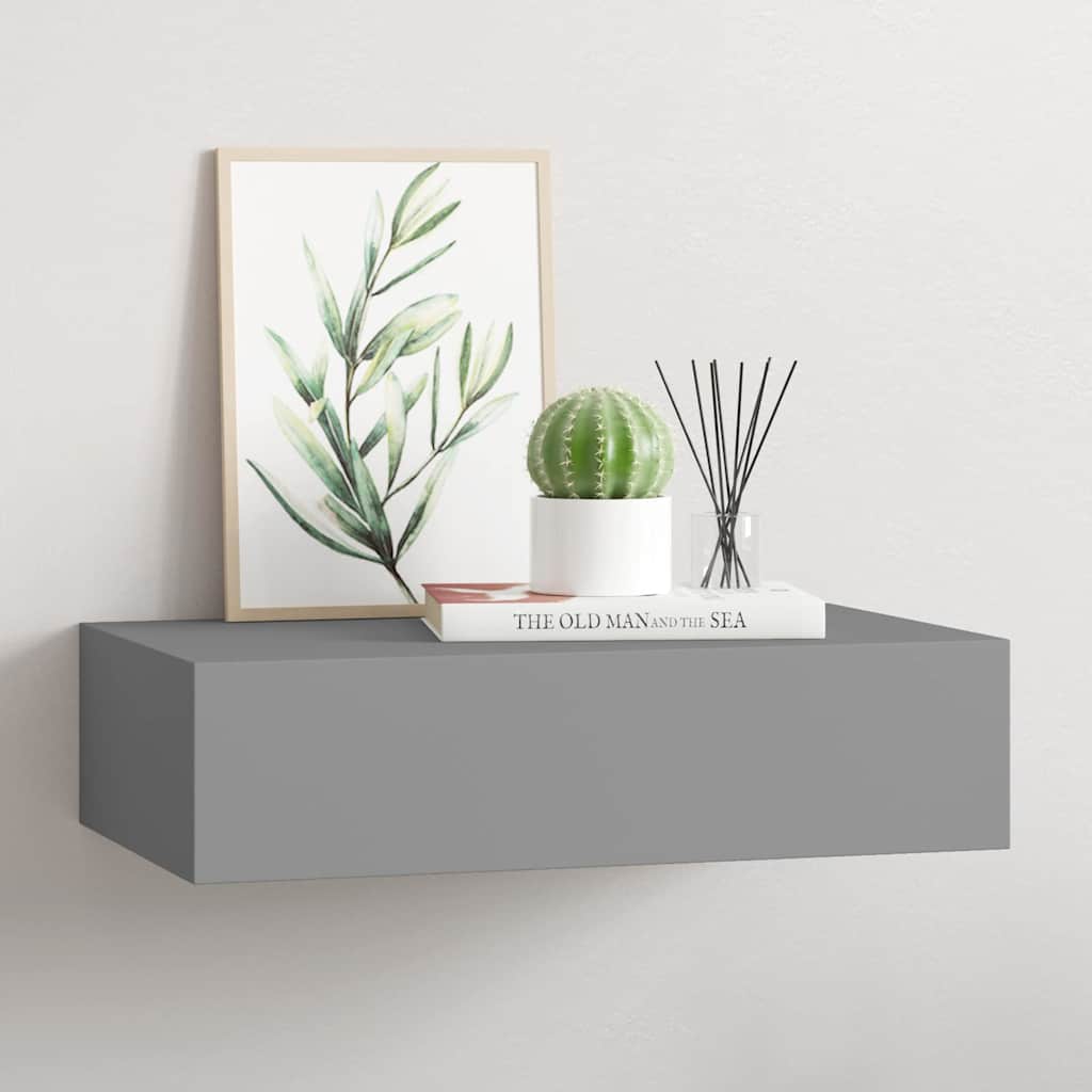 Wandregal mit Schublade Grau 40x23,5x10 cm MDF