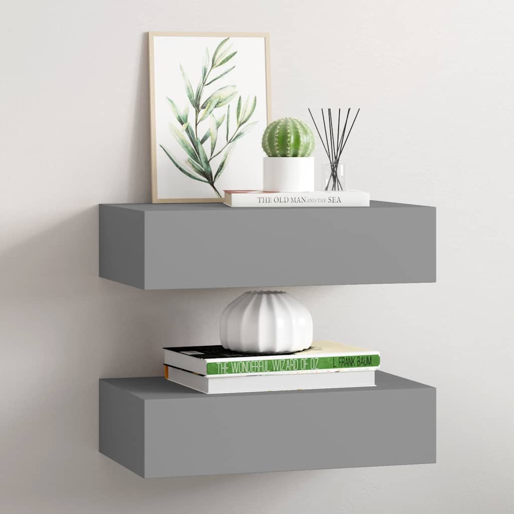 Wandregale mit Schubladen 2 Stk. Grau 40x23,5x10 cm MDF