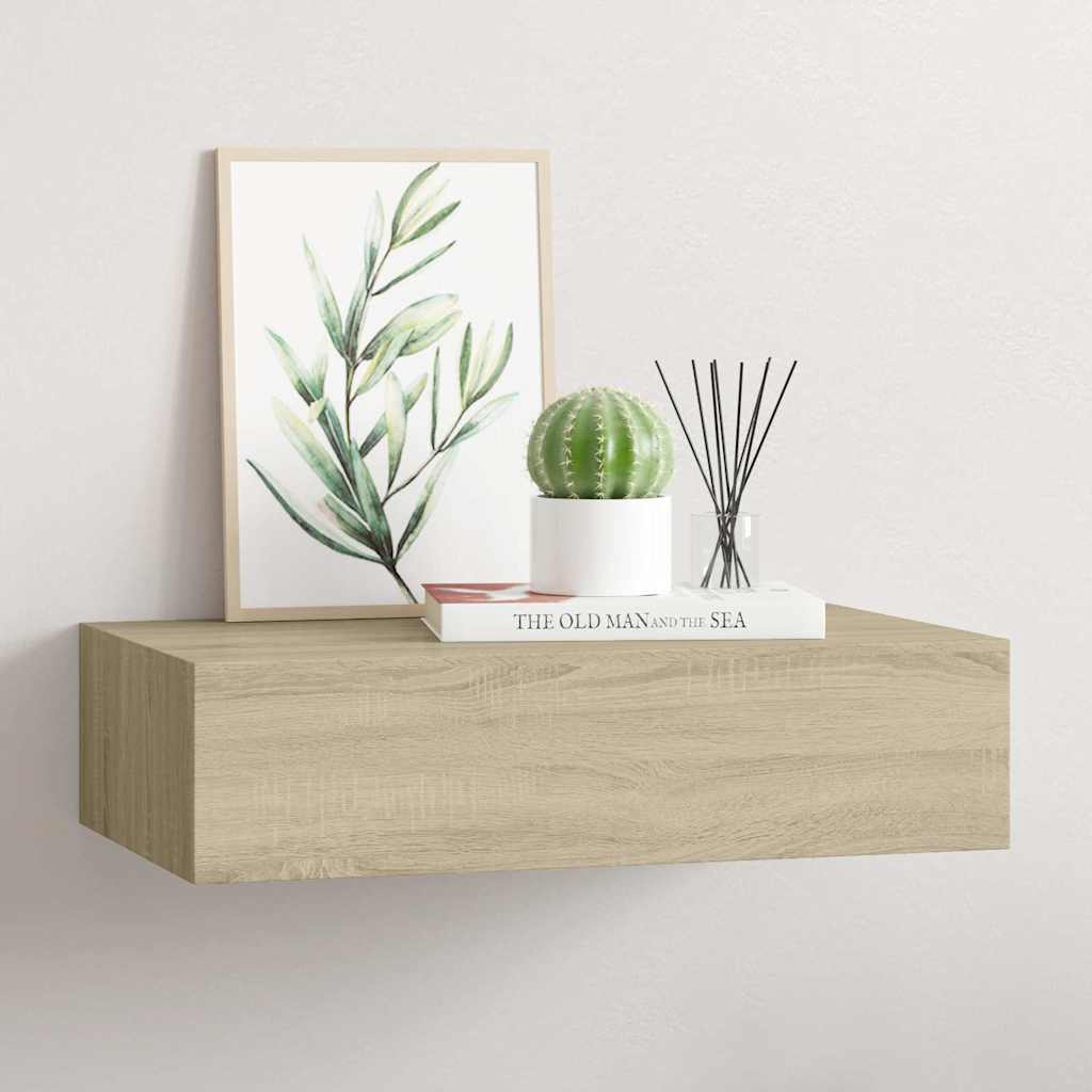 Wandregal mit Schublade Eichen-Optik 40x23,5x10 cm MDF