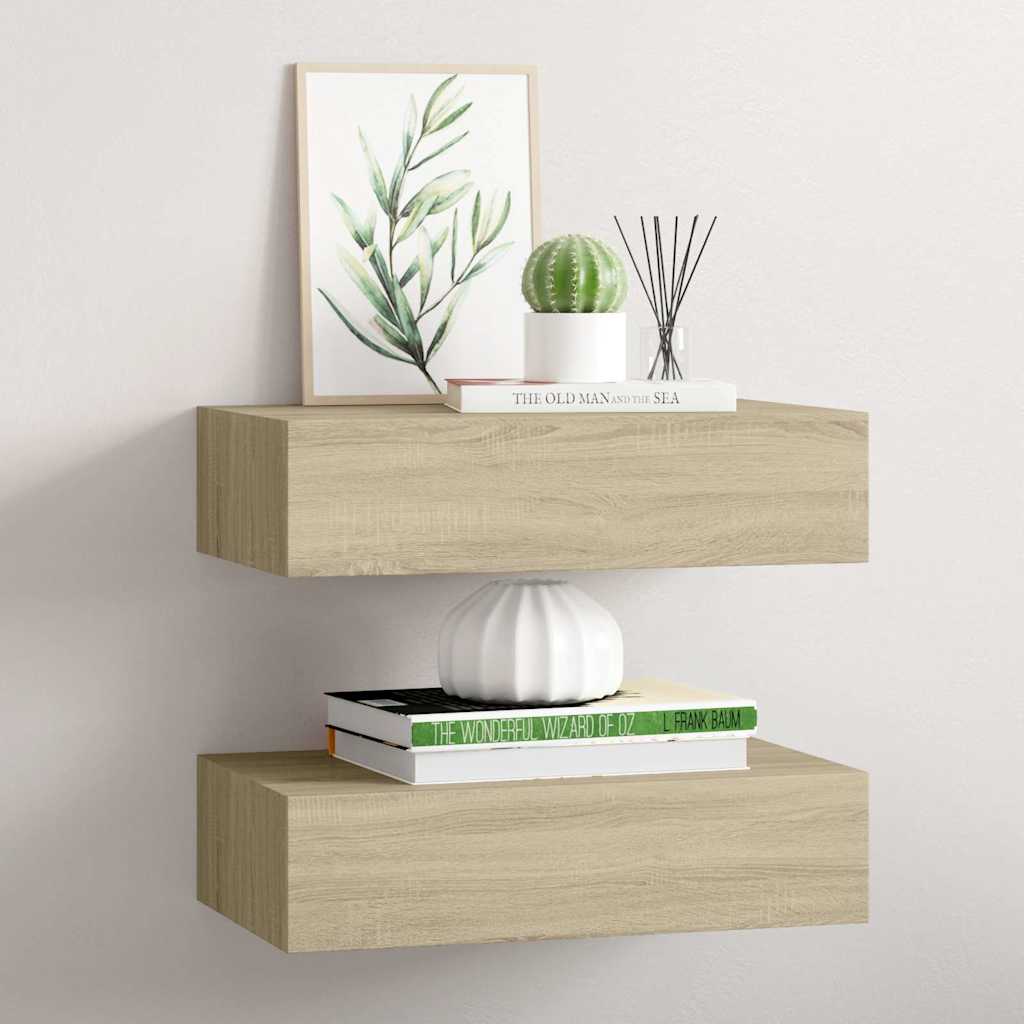 Wandregale mit Schubladen 2 Stk. Eichen-Optik 40x23,5x10 cm MDF
