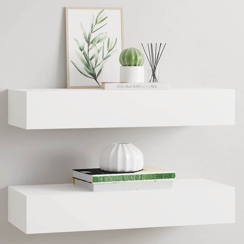 Wandregale mit Schubladen 2 Stk. Weiß 60x23,5x10 cm MDF