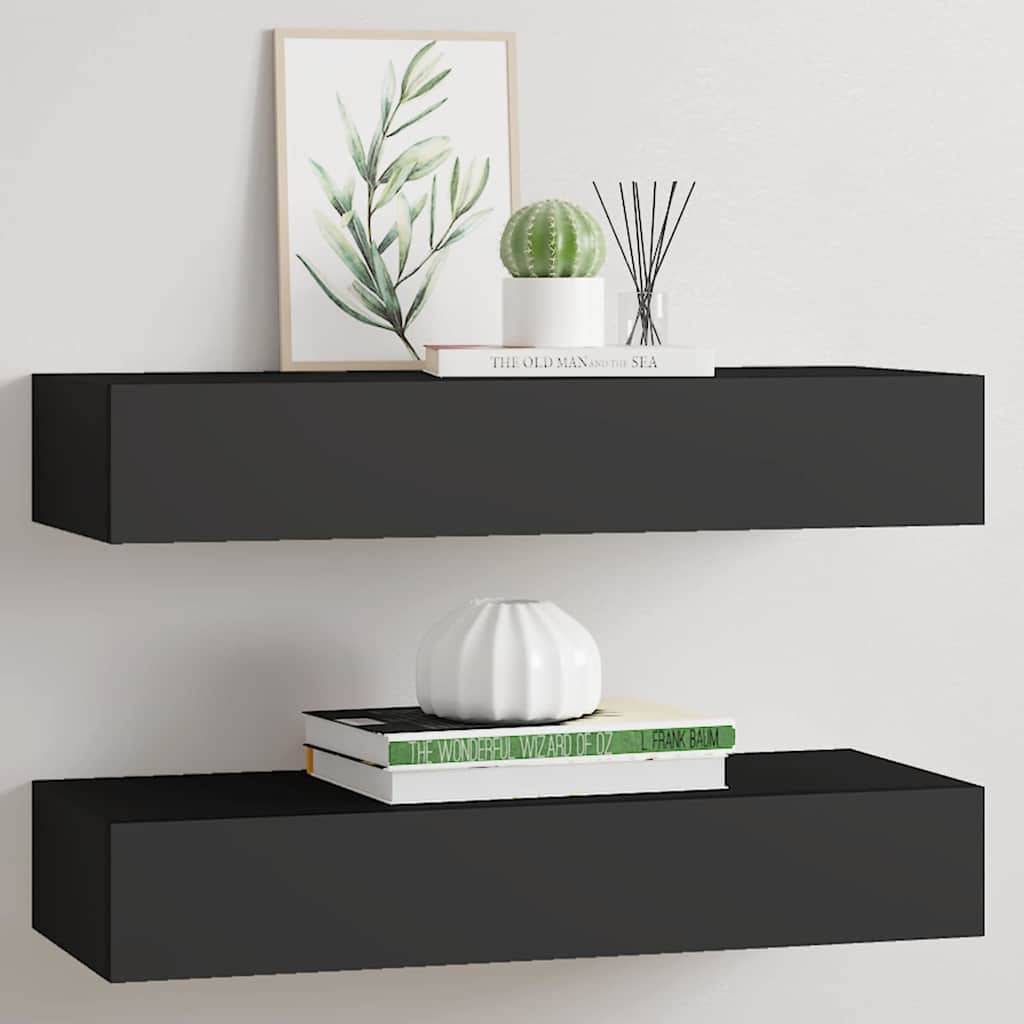 Wandregale mit Schubladen 2 Stk. Schwarz 60x23,5x10 cm MDF