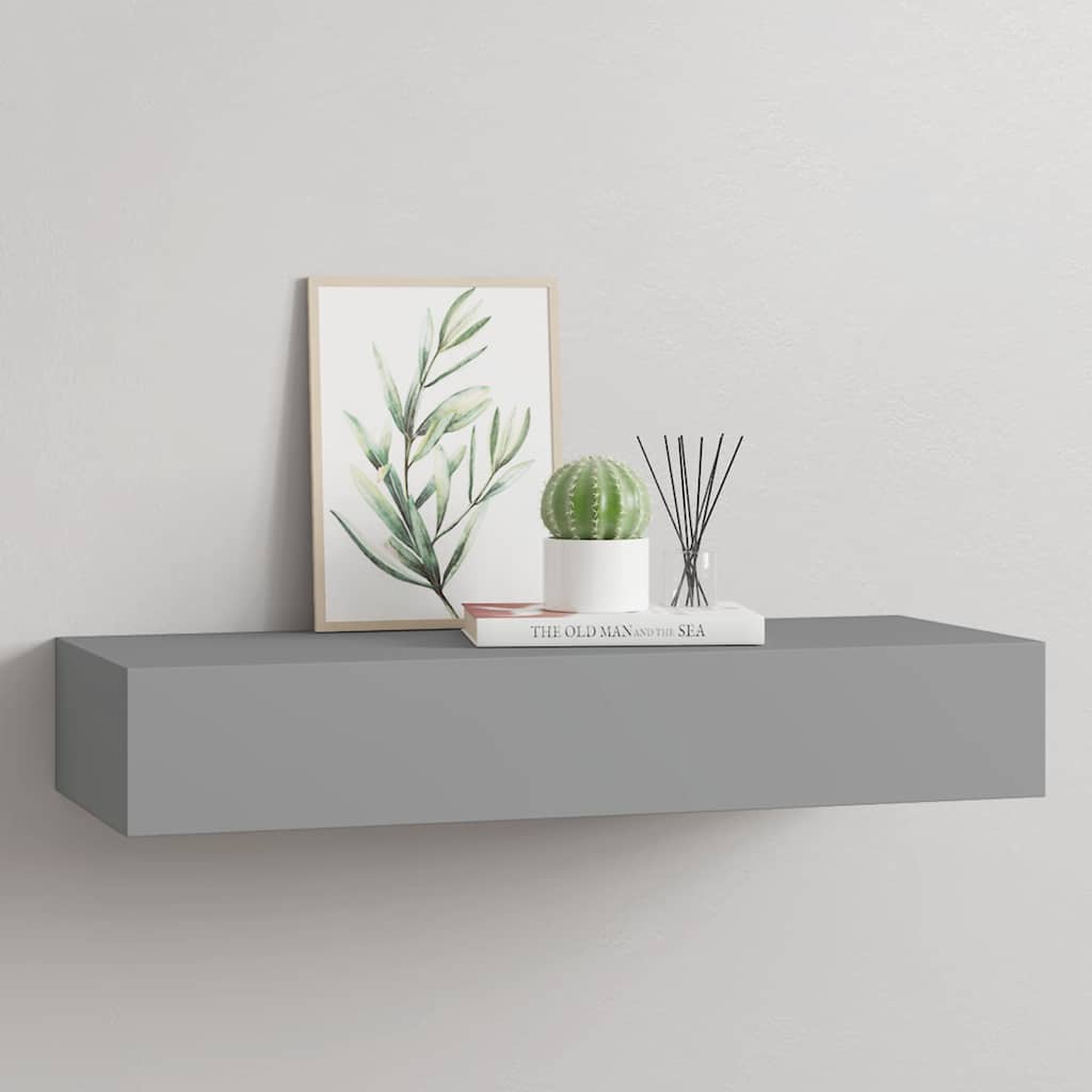 Wandregal mit Schublade Grau 60x23,5x10 cm MDF