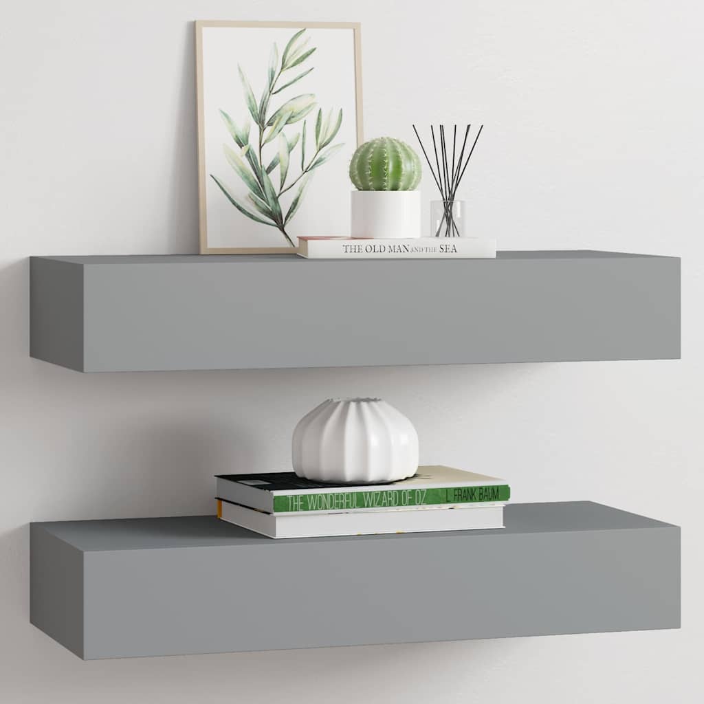 Wandregale mit Schubladen 2 Stk. Grau 60x23,5x10 cm MDF