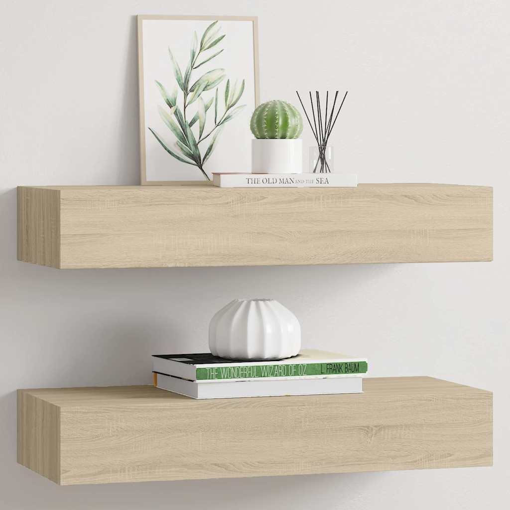 Wandregale mit Schubladen 2 Stk. Eichen-Optik 60x23,5x10 cm MDF