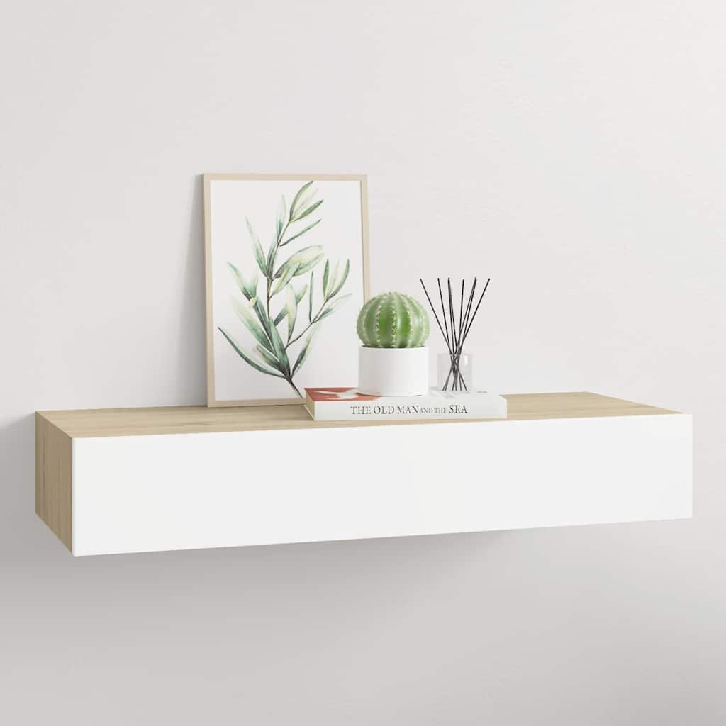 Wandmontiertes Schubladenregal Eiche und Weiß 60 x 23,5 x 10 cm MDF