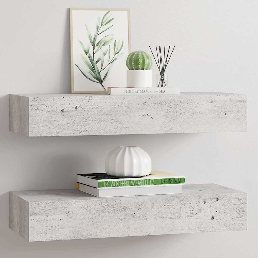 Wandregale mit Schubladen 2 Stk. Betongrau 60x23,5x10 cm MDF