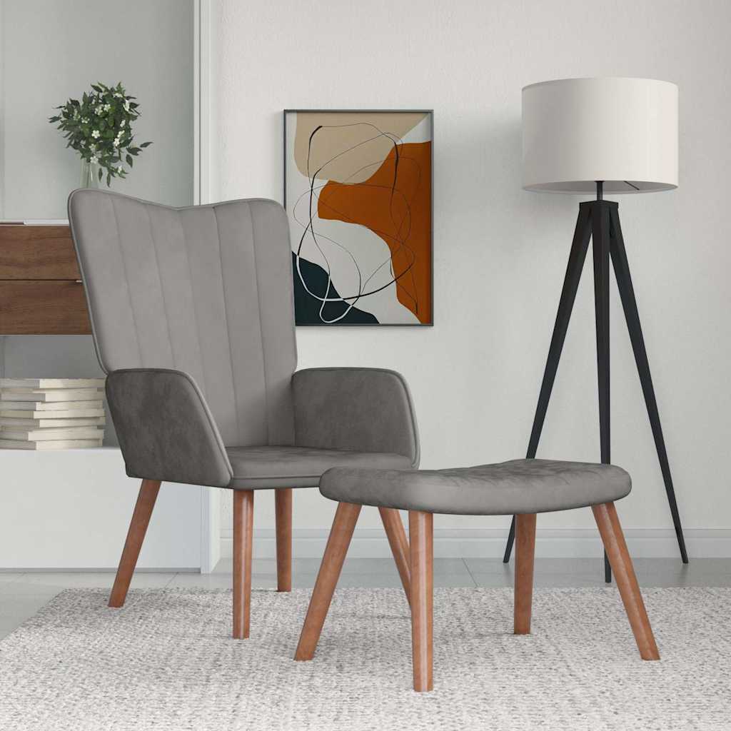 Relaxsessel mit Hocker Hellgrau Samt