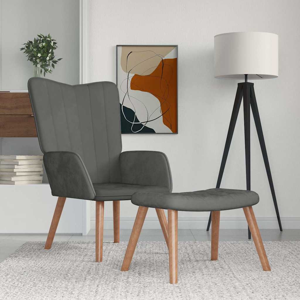 Relaxsessel mit Hocker Dunkelgrau Samt