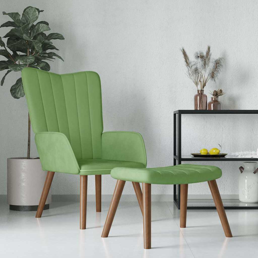Relaxsessel mit Hocker Hellgrün Samt