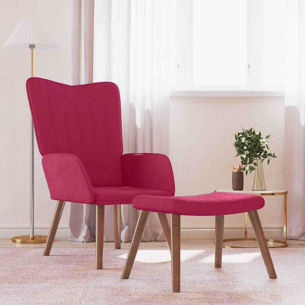 Relaxsessel mit Hocker Weinrot Samt